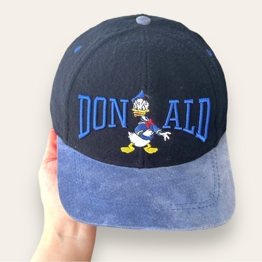 Vintage 90’s Disney Rare Donald Duck Snapback Color Block Cap Hat Wool leather - Picture 4 of 8